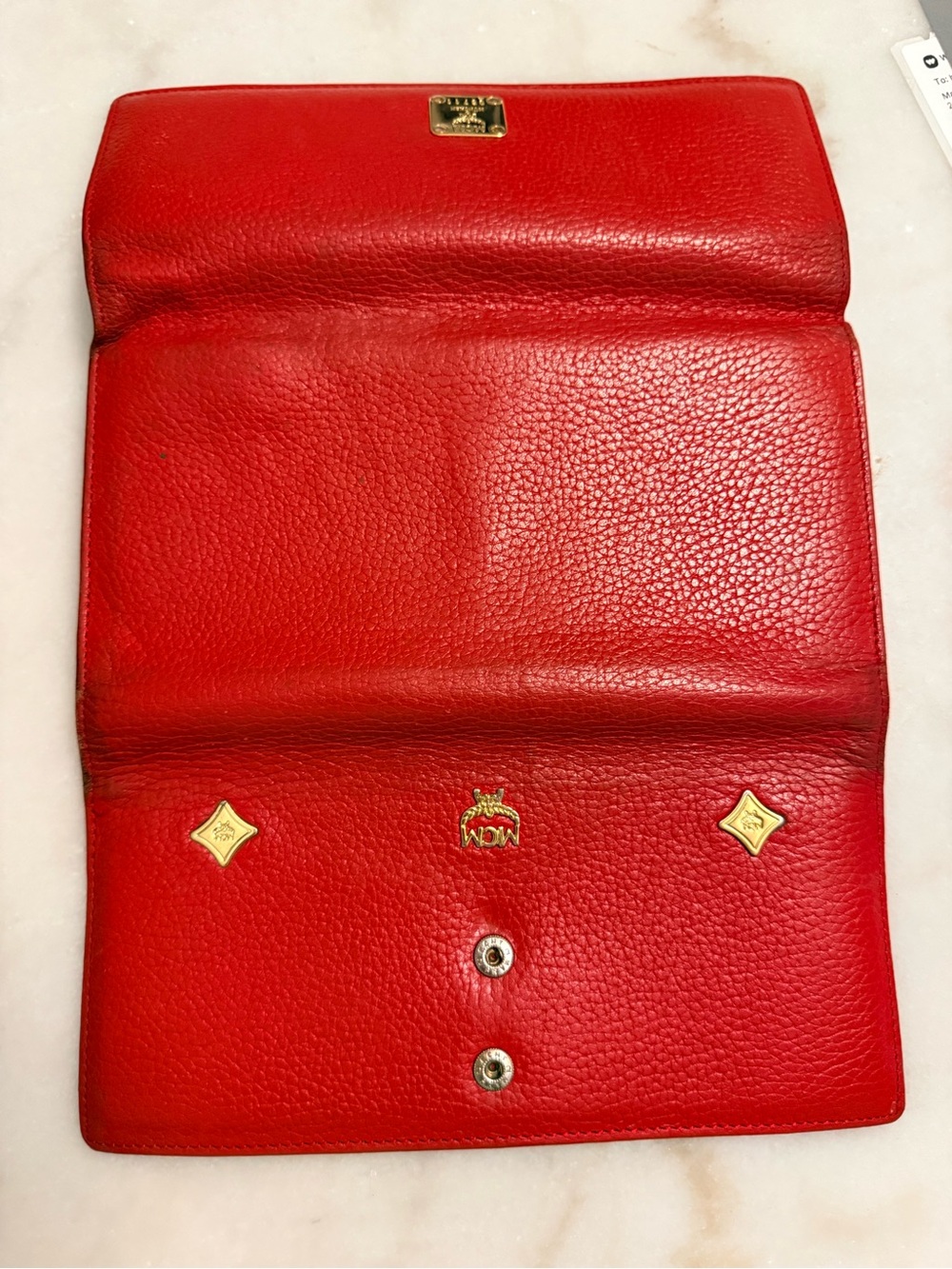 MCM Red Pebbled Leather Continental Wallet with Gold Accents - Picture 12 of 12